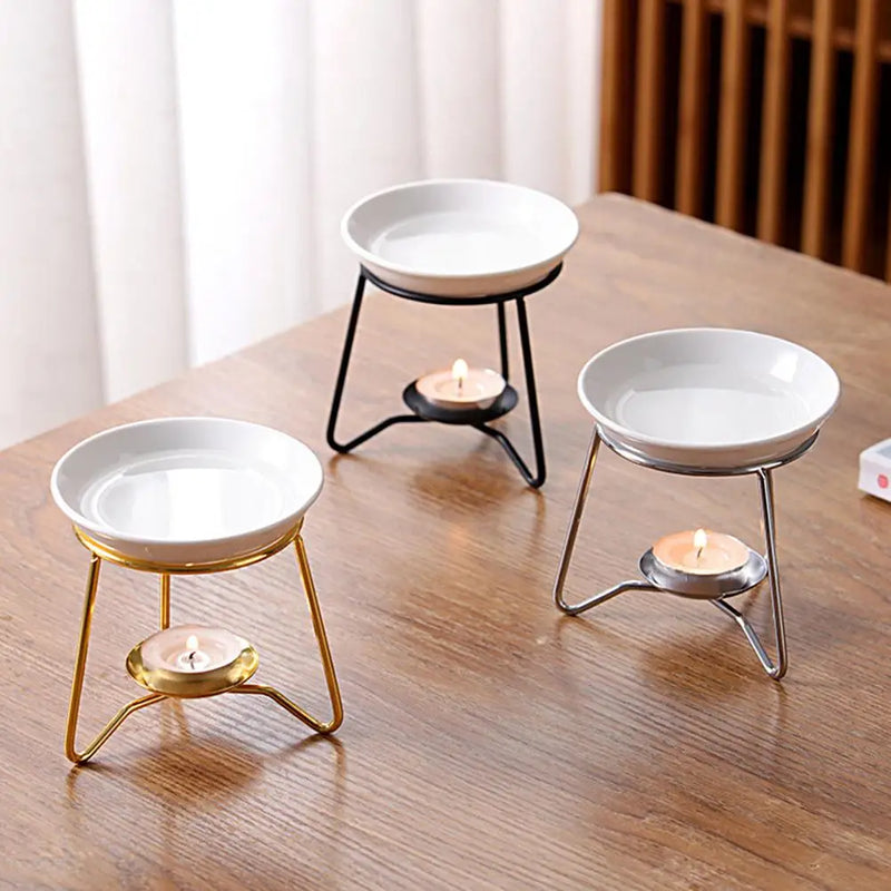 Castiçal decorativo sulcado do ferro Tealight, queimador de óleo essencial, suporte prático do derretimento da cera cerâmica