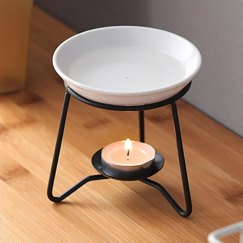 Castiçal decorativo sulcado do ferro Tealight, queimador de óleo essencial, suporte prático do derretimento da cera cerâmica